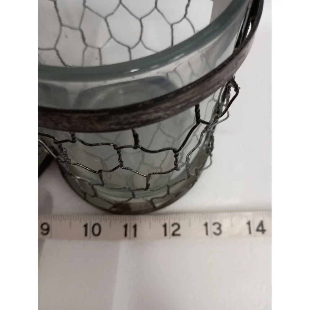Vintage Rustic Metal Glass Caddy Server Organizer Handle Brown Farmhouse Decor